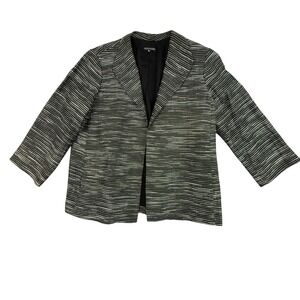 Eileen‎ Fisher Blazer Women's Petite Small Striped Linen Blend Jacket Pockets